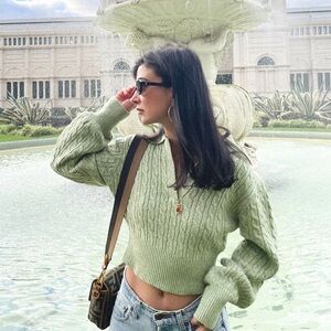 VRG Girl Cable Knit Green Sweater